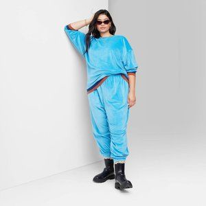 Women's Plus Size Ascot + Hart Velour Graphic Jogger Pants Blue 1X